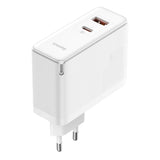 BASEUS ŁADOWARKA SIECIOWA GAN5 PRO PD 100W 1X USB-C 1X USB BIAŁA + KABEL USB-C - USB-C
