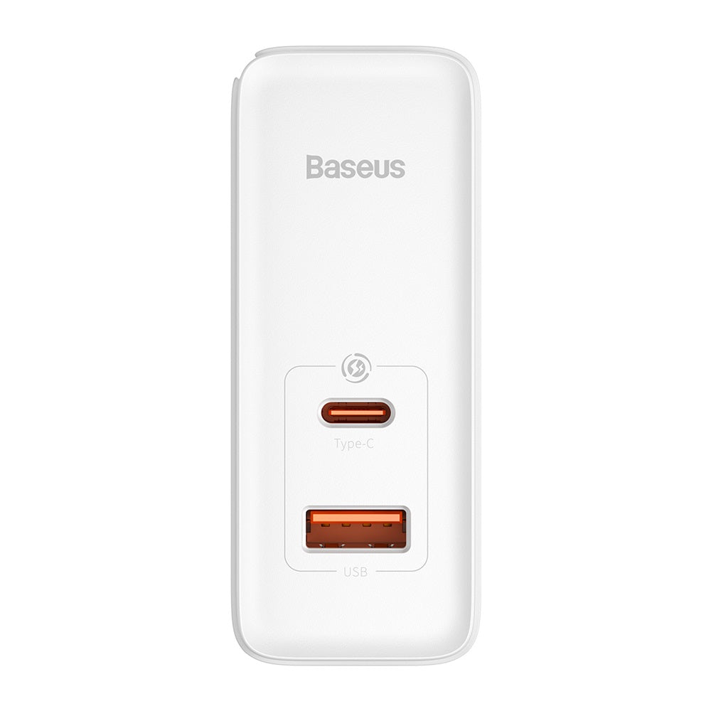 BASEUS ŁADOWARKA SIECIOWA GAN5 PRO PD 100W 1X USB-C 1X USB BIAŁA + KABEL USB-C - USB-C