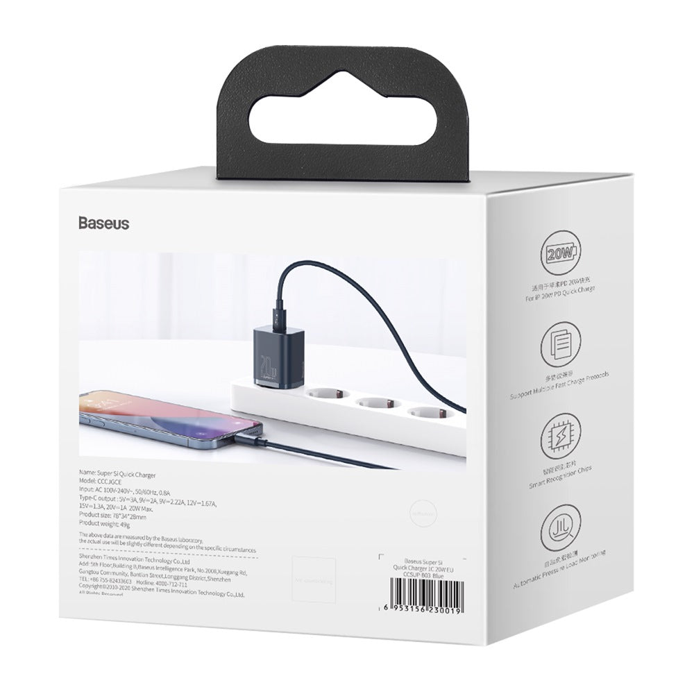 BASEUS ŁADOWARKA SIECIOWA SUPER SI PD 20W 1X USB-C NIEBIESKA