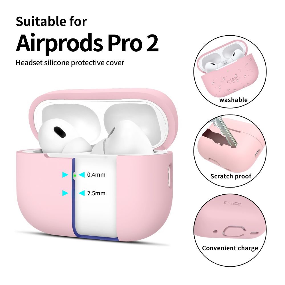 ETUI NA SŁUCHAWKI TECH-PROTECT SILICONE APPLE AIRPODS PRO 1 / 2 RÓŻOWE