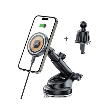 UCHWYT SAMOCHODOWY DO KRATKI, KOKPIT I SZYBĘ Z ŁADOWANIEM INDUKCYJNYM TECH-PROTECT MM15W-V5 MAGNETIC MAGSAFE WIRELESS CHARGER 15W CZARNY