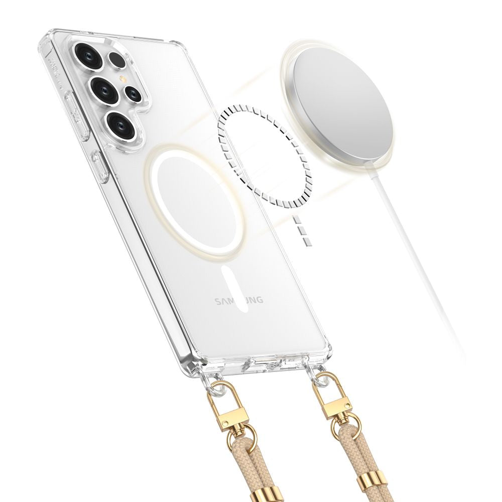 ETUI ZE SMYCZKĄ TECH-PROTECT FLEXAIR CHAIN MAGSAFE SAMSUNG GALAXY S25 ULTRA CZARNĄ I BEŻOWĄ
