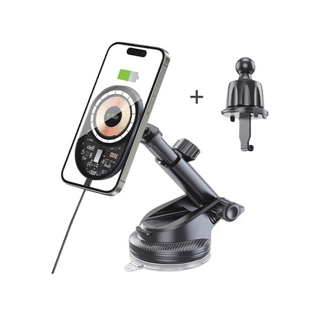 UCHWYT SAMOCHODOWY DO KRATKI, KOKPIT I SZYBĘ Z ŁADOWANIEM INDUKCYJNYM TECH-PROTECT MM15W-V6 MAGNETIC MAGSAFE DASHBOARD & VENT CAR MOUNT WIRELESS CHARGER 15W CZARNY