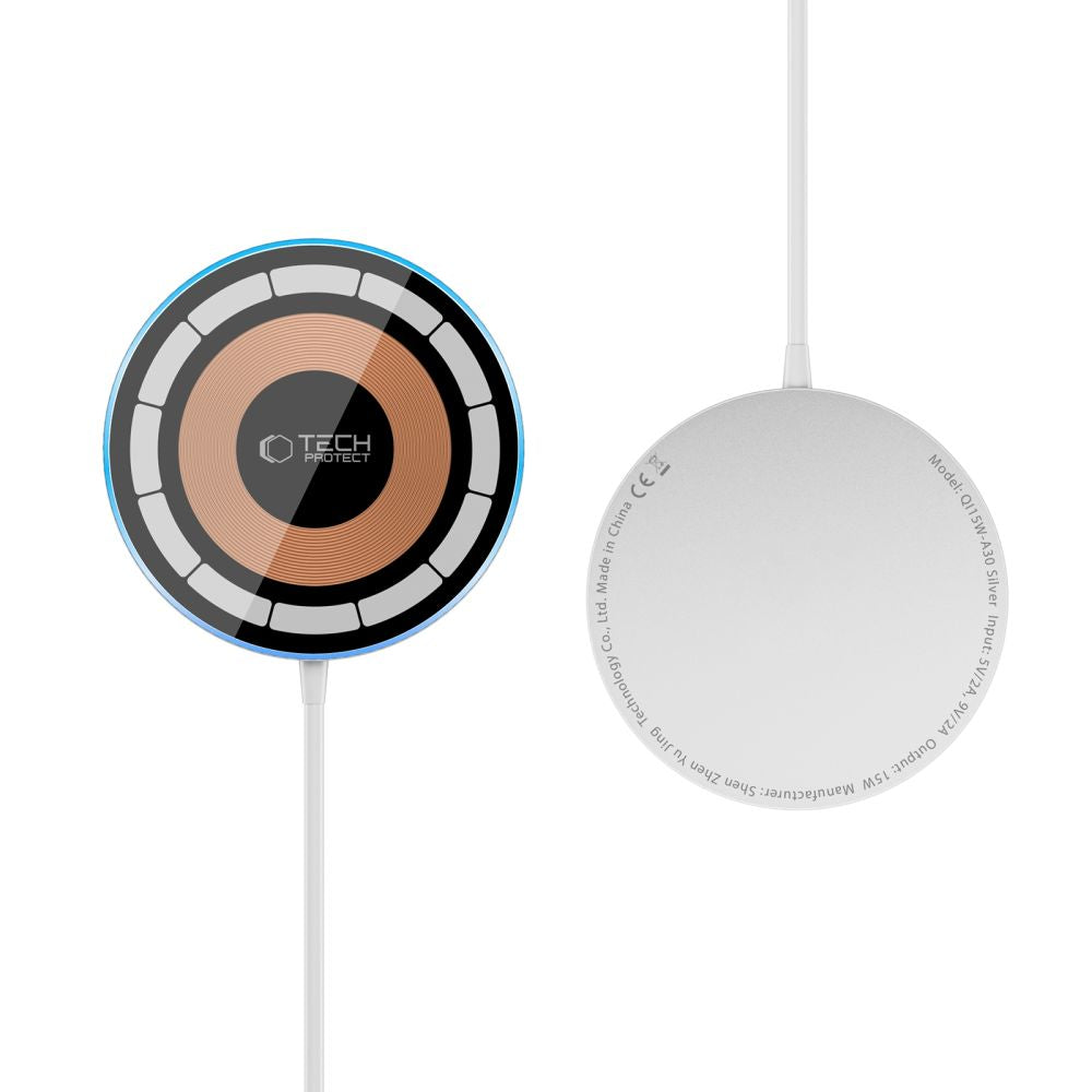 ŁADOWARKA INDUKCYJNA TECH-PROTECT QI15W-A30 MAGNETIC MAGSAFE WIRELESS CHARGER SREBRNA