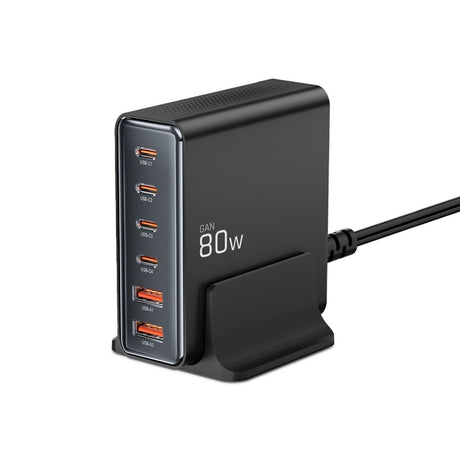 STACJA ŁADOWANIA ŁADOWARKA TECH-PROTECT DC80W-GAN 6-PORT DESKTOP CHARGER PD80W/QC3.0 CZARNA