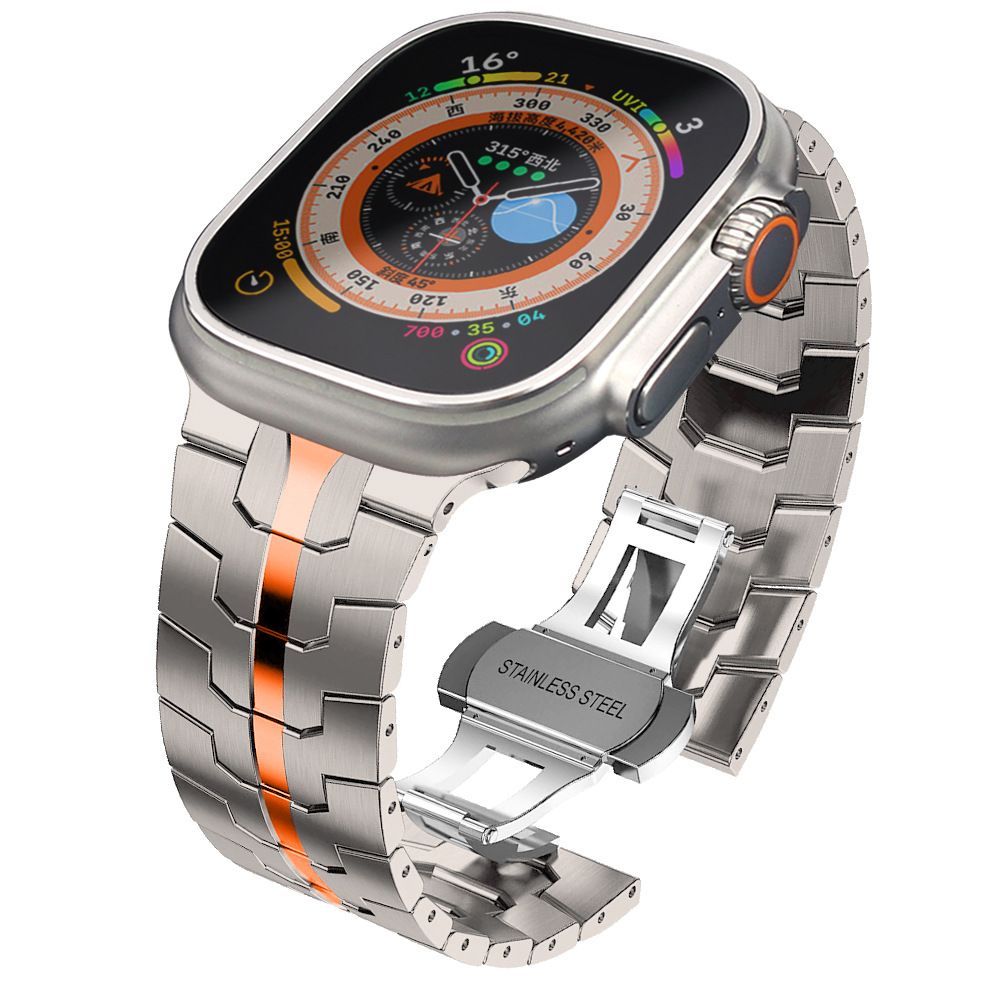 PASEK TECH-PROTECT STAINLESS LINE APPLE WATCH 6 / 7 / 8 / 9 / 10 / SE / ULTRA 1 / 2 (44 / 45 / 46 / 49 MM) TITANIUM/ORANGE
