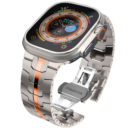 PASEK TECH-PROTECT STAINLESS LINE APPLE WATCH 6 / 7 / 8 / 9 / 10 / SE / ULTRA 1 / 2 (44 / 45 / 46 / 49 MM) TITANIUM/ORANGE