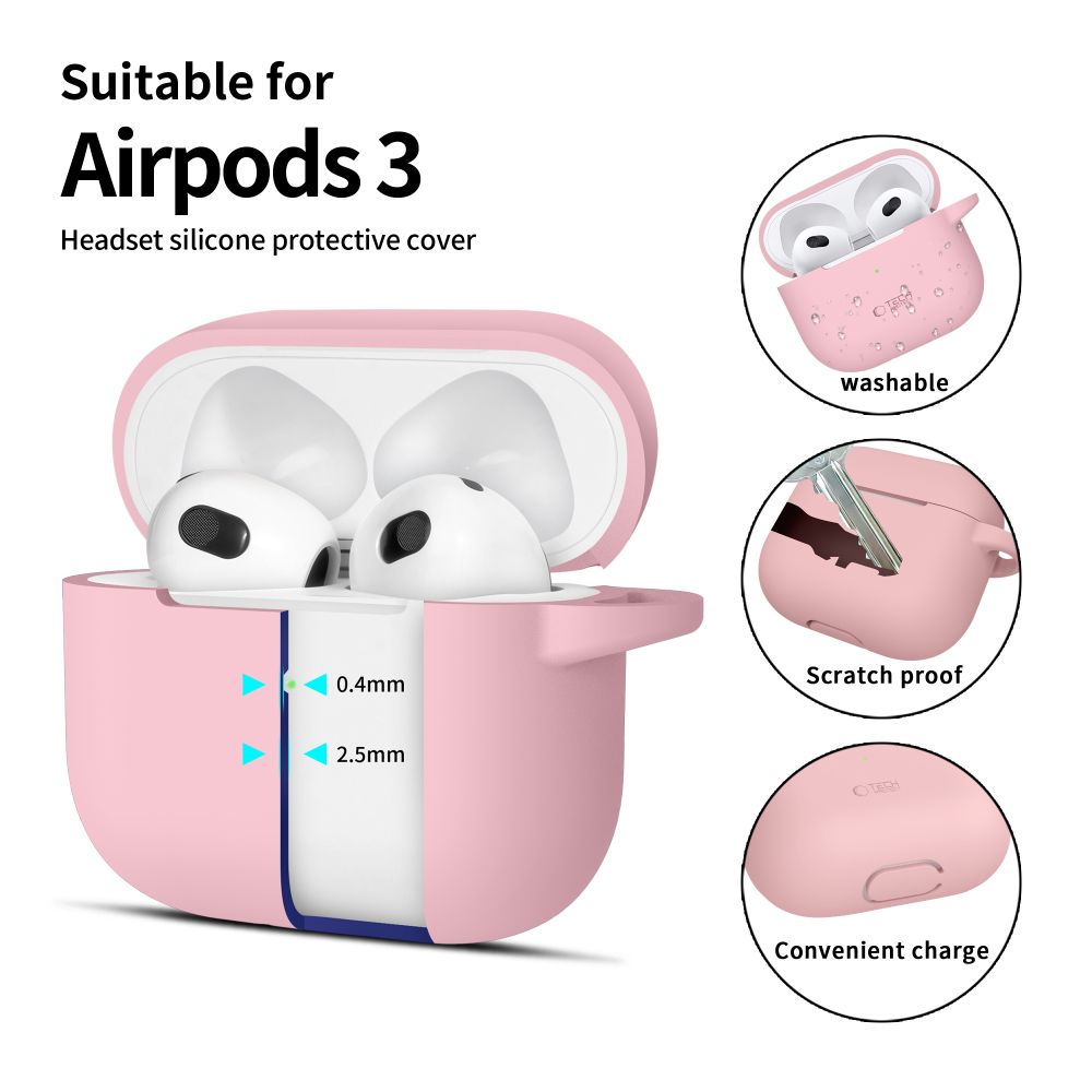 ETUI NA SŁUCHAWKI TECH-PROTECT SILICONE HOOK APPLE AIRPODS 3 RÓŻOWE
