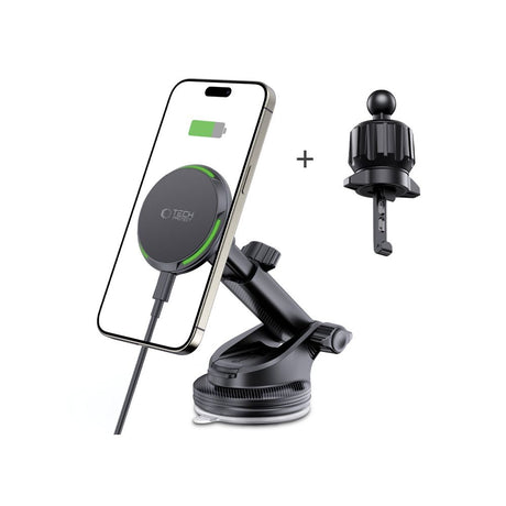 UCHWYT SAMOCHODOWY DO KRATKI, KOKPIT I SZYBĘ Z ŁADOWANIEM INDUKCYJNYM TECH-PROTECT MM15W-V7 QI2 MAGNETIC MAGSAFE WIRELESS CHARGER 15W CZARNY