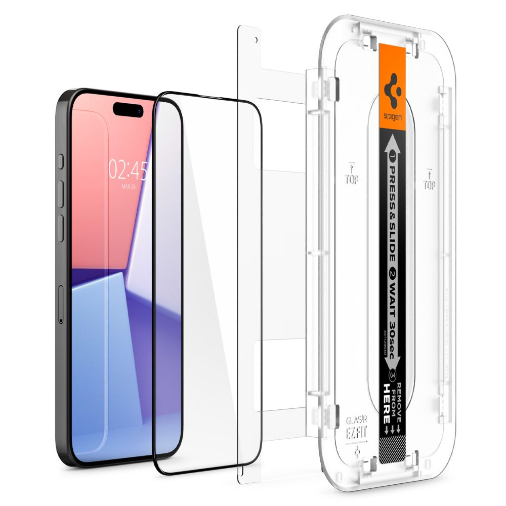 SZKŁO HARTOWANE SPIGEN GLAS.TR ”EZ FIT” FC 2-PACK IPHONE 15 PRO MAX BLACK CZARNA RAMKA