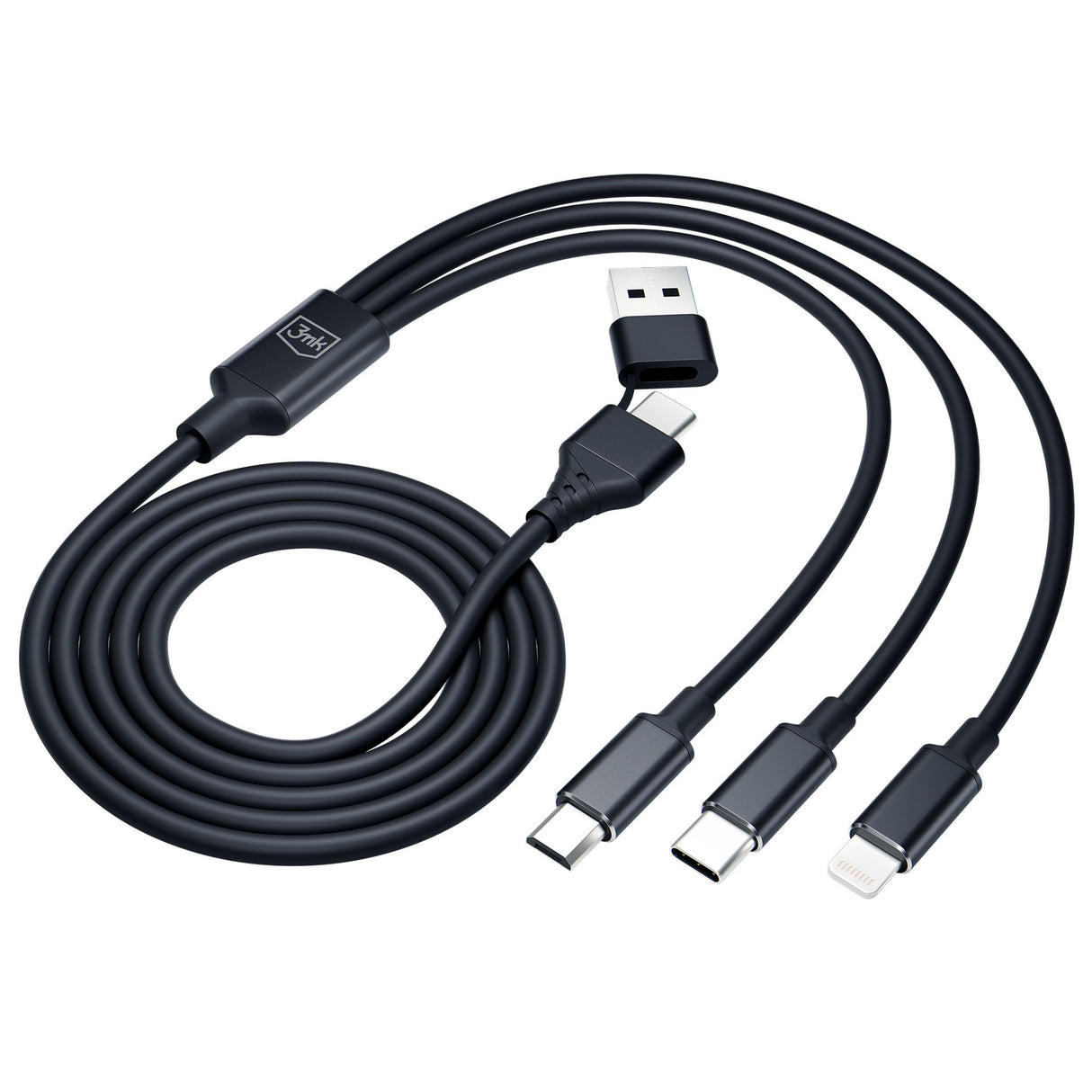 KABEL 3W1 3MK HYPER CABLE 3IN1 A/C TO C/MICRO/LIGHTNING 1.5M BLACK CZARNY
