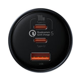 BASEUS ŁADOWARKA SAMOCHODOWA QC 5 PD 160W 1X USB 2X USB-C CZARNA + KABEL USB-C - USB-C