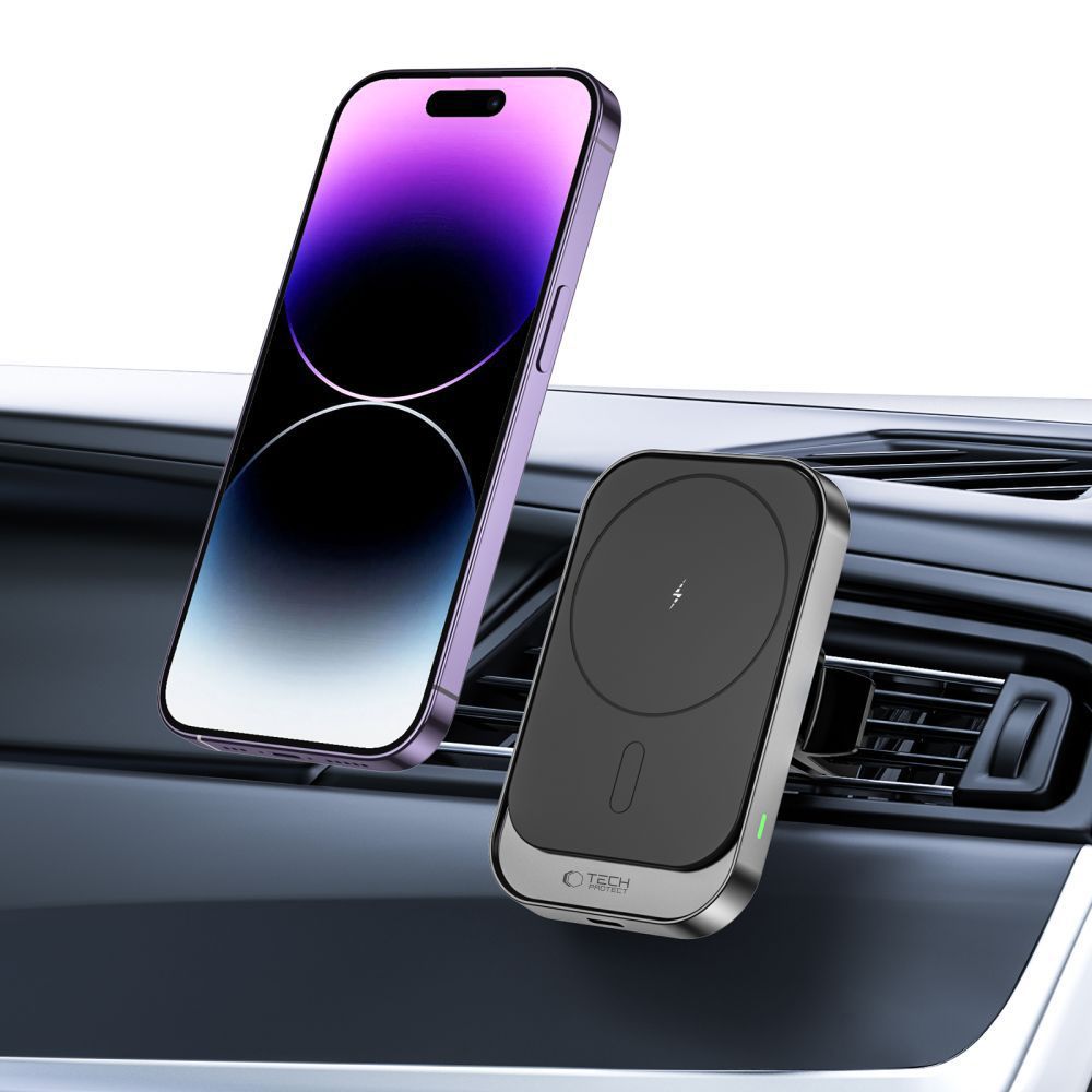UCHWYT SAMOCHODOWY DO KRATKI Z ŁADOWANIEM INDUKCYJNYM TECH-PROTECT CW19 MAGNETIC MAGSAFE  WIRELESS CHARGER 15W CZARNY