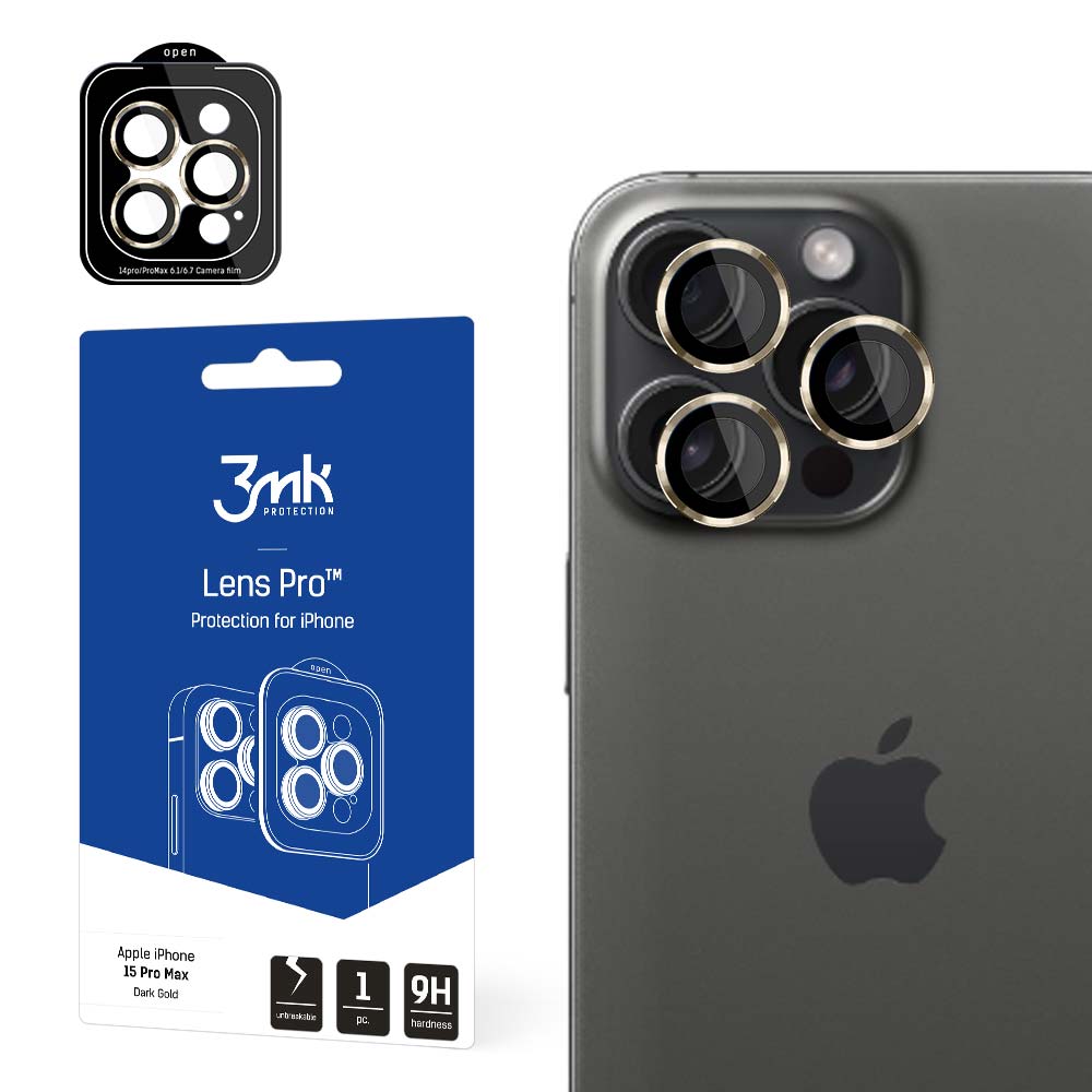 SZKŁO NA APARAT APPLE IPHONE 15 PRO MAX - 3MK LENS PROTECTION PRO DARK GOLD ZŁOTE
