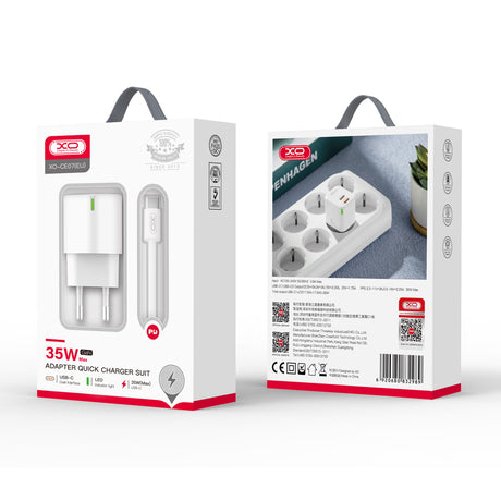 XO ŁADOWARKA SIECIOWA CE07 PD 35W 2X USB-C BIAŁA + KABEL USB-C - LIGHTNING
