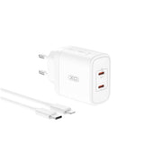 XO ŁADOWARKA SIECIOWA CE08 PD 50W 2X USB-C BIAŁA + KABEL USB-C - LIGHTNING