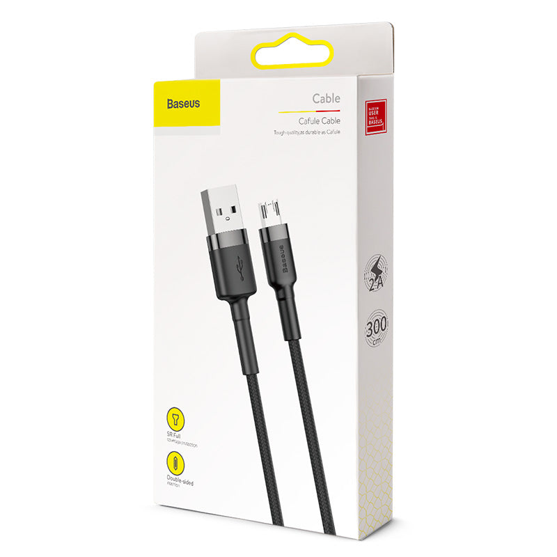 BASEUS KABEL CAFULE USB - MICRO USB 3,0M 2A SZARO-CZARNY