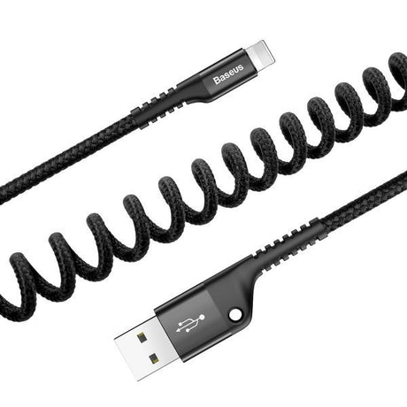 BASEUS KABEL FISH EYE USB - LIGHTNING 1,0M 2A CZARNY SPRĘŻYNOWY
