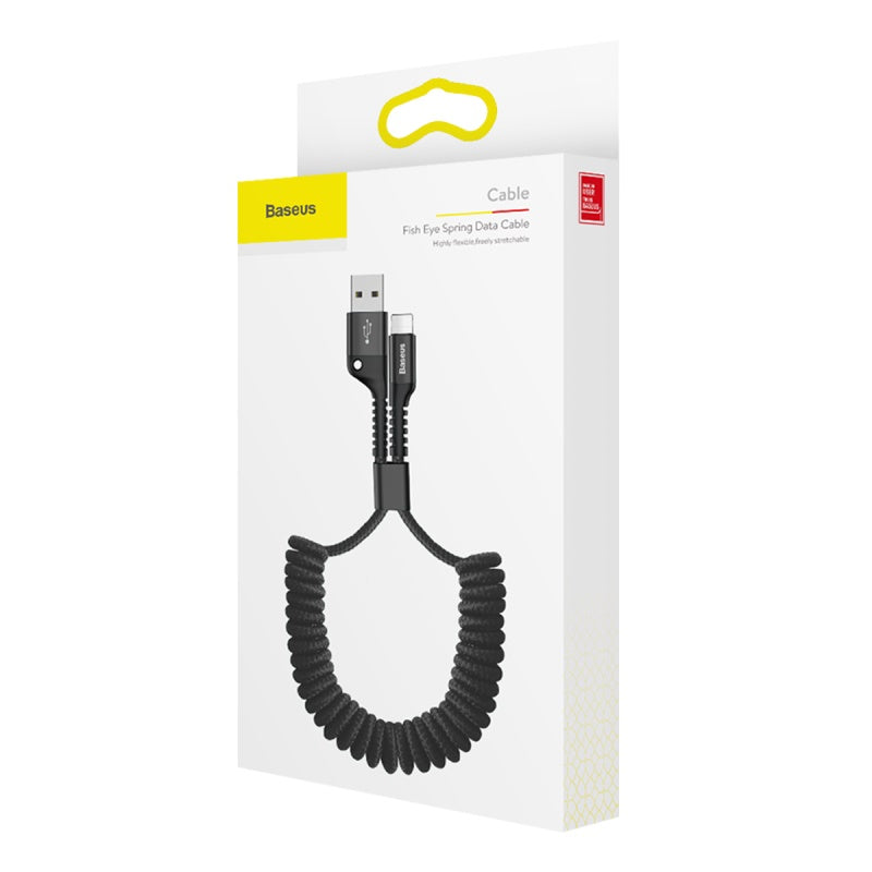 BASEUS KABEL FISH EYE USB - LIGHTNING 1,0M 2A CZARNY SPRĘŻYNOWY