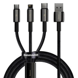 BASEUS KABEL 3W1 TUNGSTEN USB - MICRO USB + LIGHTNING + USB-C 1,5M 3,5A CZARNY