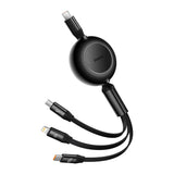 BASEUS KABEL BRIGHT MIRROR 2 3W1 USB - MICRO USB + LIGHTNING + USB-C 1,1M 100W CZARNY ZWIJANY
