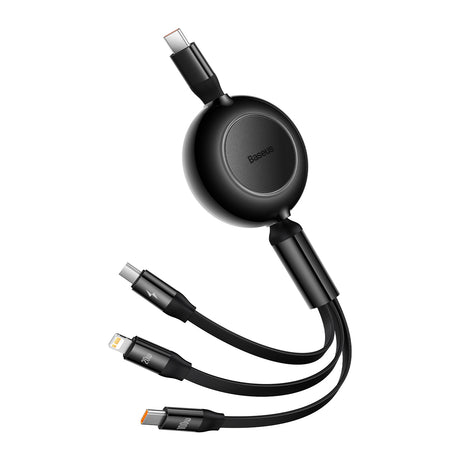 BASEUS KABEL BRIGHT MIRROR 2 3W1 USB - MICRO USB + LIGHTNING + USB-C 1,1M 100W CZARNY ZWIJANY