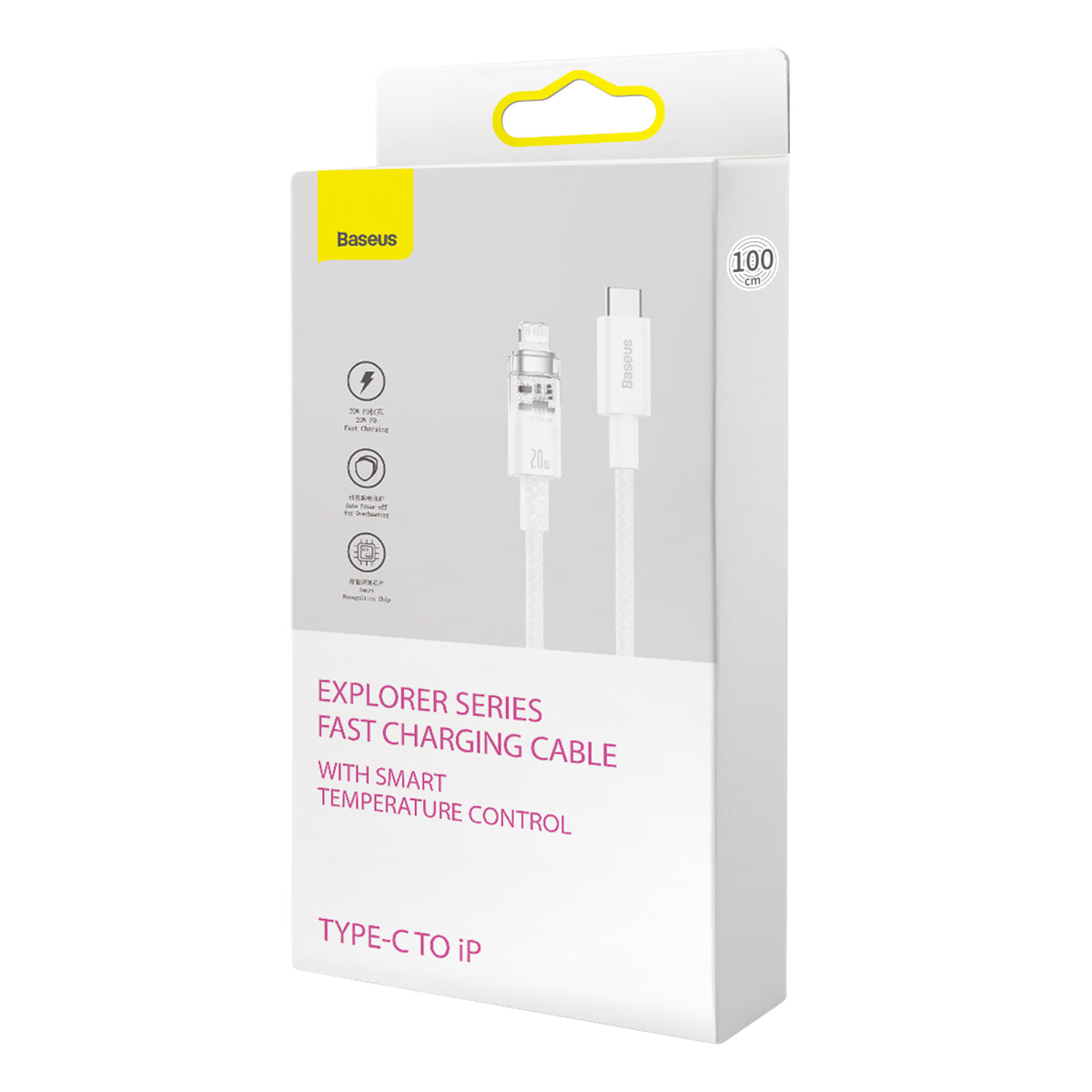 BASEUS KABEL EXPLORER PD USB-C - LIGHTNING 2,0M BIAŁY Z KONTROLĄ TEMPERATURY 20W