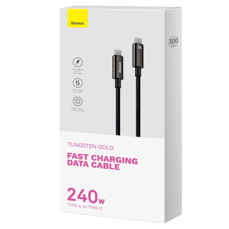 BASEUS KABEL TUNGSTEN PD USB-C - USB-C 3,0M CZARNY 240W