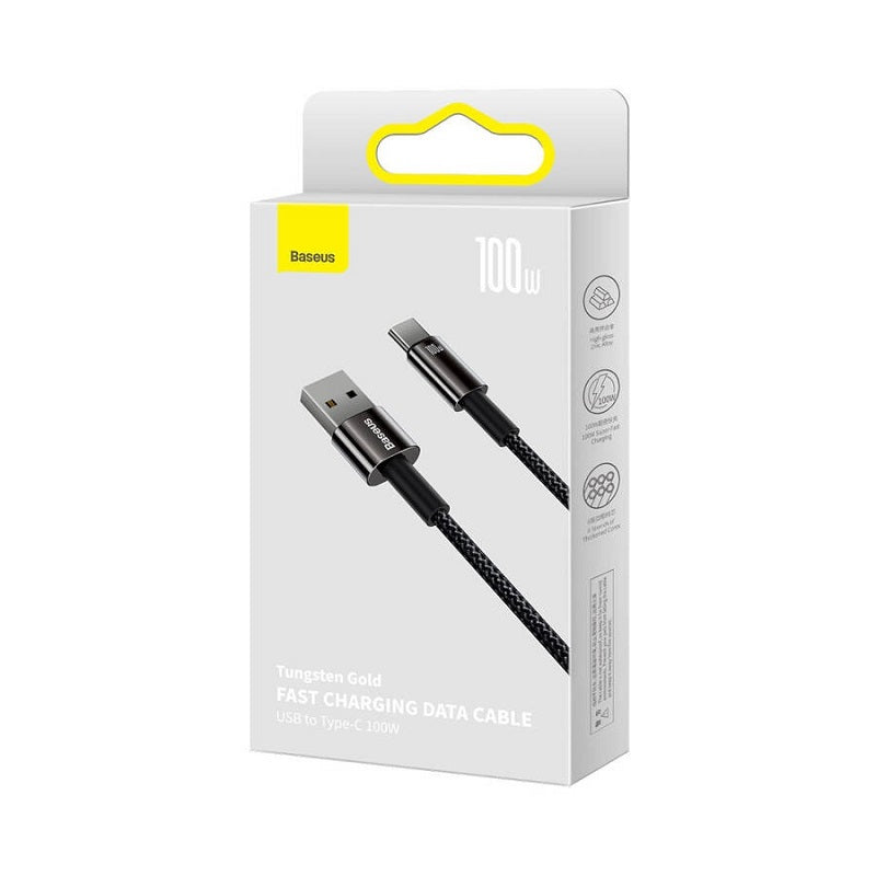 BASEUS KABEL TUNGSTEN USB - USB-C 1,0M CZARNY 100W
