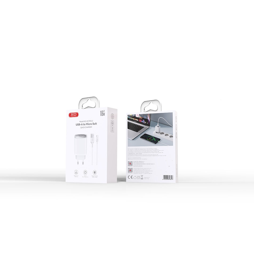 XO ŁADOWARKA SIECIOWA CE19 QC 18W 1X USB BIAŁA + KABEL MICRO USB