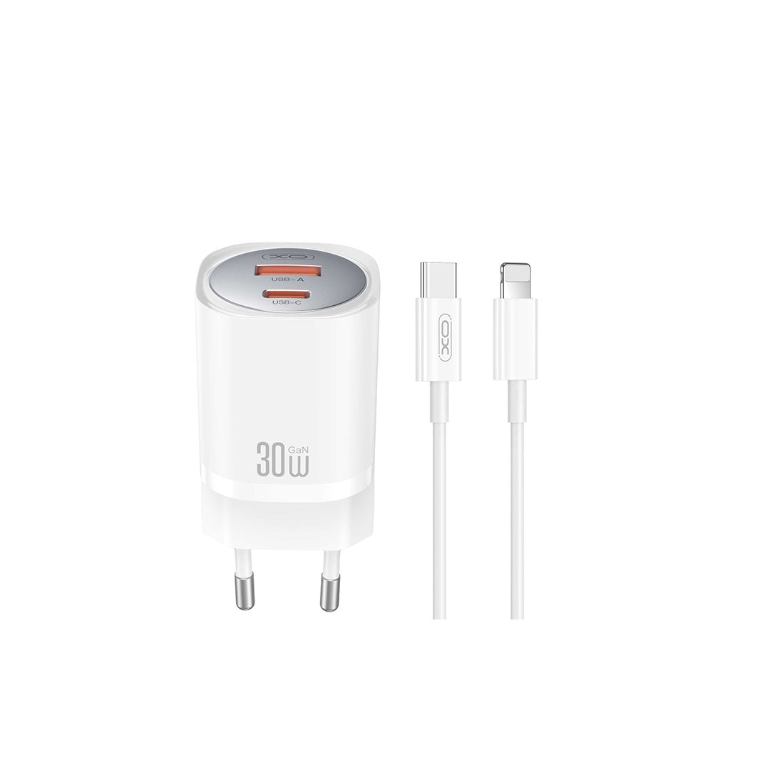 XO ŁADOWARKA SIECIOWA CE21 PD 30W 1X USB-C 1X USB BIAŁA + KABEL USB-C - LIGHTNING