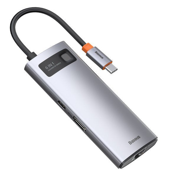 BASEUS STACJA DOKUJĄCA METAL GLEAM SERIES 6-IN-1 MULTIFUNCTIONAL TYPE-C HUB SZARA(TYPE-C TO HDMI*1+USB3.0*3+PD*1+RJ45*1)