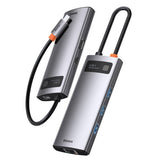 BASEUS STACJA DOKUJĄCA METAL GLEAM SERIES 6-IN-1 MULTIFUNCTIONAL TYPE-C HUB SZARA(TYPE-C TO HDMI*1+USB3.0*3+PD*1+RJ45*1)