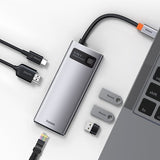 BASEUS STACJA DOKUJĄCA METAL GLEAM SERIES 6-IN-1 MULTIFUNCTIONAL TYPE-C HUB SZARA(TYPE-C TO HDMI*1+USB3.0*3+PD*1+RJ45*1)