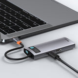 BASEUS STACJA DOKUJĄCA METAL GLEAM SERIES 6-IN-1 MULTIFUNCTIONAL TYPE-C HUB SZARA(TYPE-C TO HDMI*1+USB3.0*3+PD*1+RJ45*1)