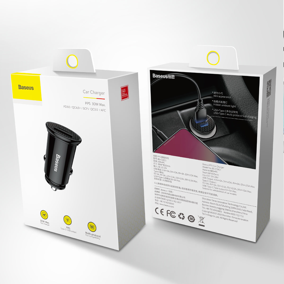 BASEUS ŁADOWARKA SAMOCHODOWA USB-C - USB CZARNA CIRCULAR PLASTIC PD QC 3.0 PPS