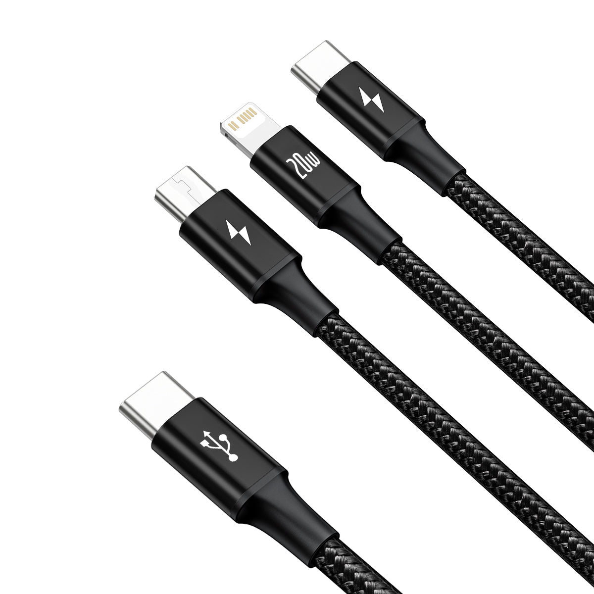BASEUS KABEL 3W1 RAPID PD USB-C - MICRO USB + LIGHTNING + USB-C 1,5M CZARNY 20W