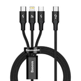 BASEUS KABEL 3W1 RAPID PD USB-C - MICRO USB + LIGHTNING + USB-C 1,5M CZARNY 20W
