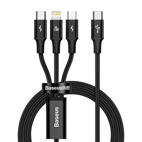 BASEUS KABEL 3W1 RAPID PD USB-C - MICRO USB + LIGHTNING + USB-C 1,5M CZARNY 20W