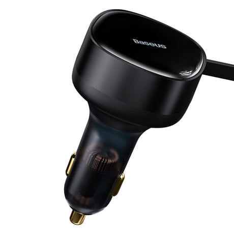 BASEUS ŁADOWARKA SAMOCHODOWA ENJOYMENT RETRACTABLE 2W1 30W CZARNA Z KABLEM 2X USB-C