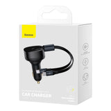BASEUS ŁADOWARKA SAMOCHODOWA ENJOYMENT RETRACTABLE 2W1 30W CZARNA Z KABLEM 2X USB-C