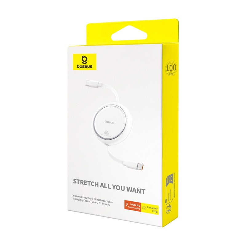 BASEUS KABEL FREE2DRAW MINI USB-C - USB-C 1,0M 100W BIAŁY ZWIJANY