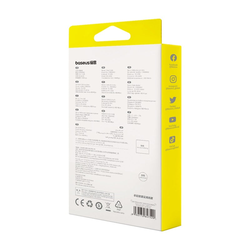 BASEUS KABEL FREE2DRAW MINI USB-C - USB-C 1,0M 100W BIAŁY ZWIJANY
