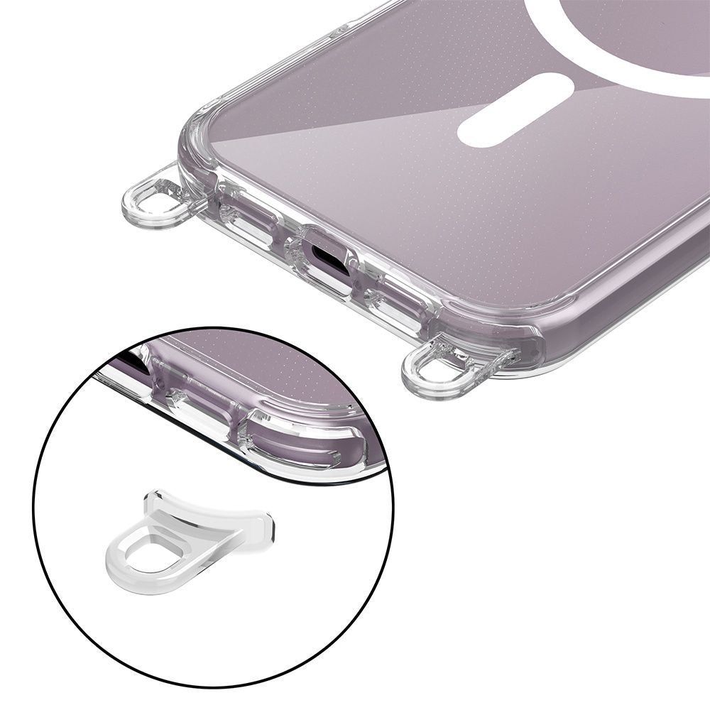 ETUI ZE SMYCZKĄ TECH-PROTECT FLEXAIR CHAIN MAGSAFE IPHONE 16E CZARNA I BEŻOWA