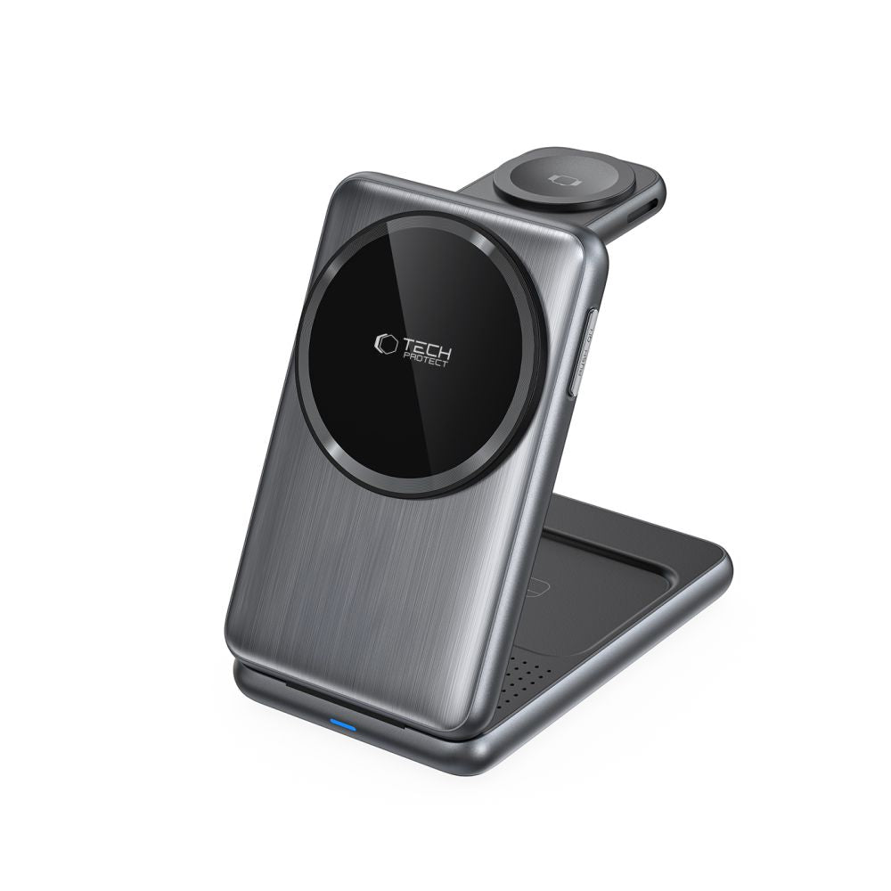 ŁADOWARKA INDUKCYJNA 3W1 TECH-PROTECT QI15W-A42 3IN1 MAGNETIC MAGSAFE WIRELESS CHARGER SZARA