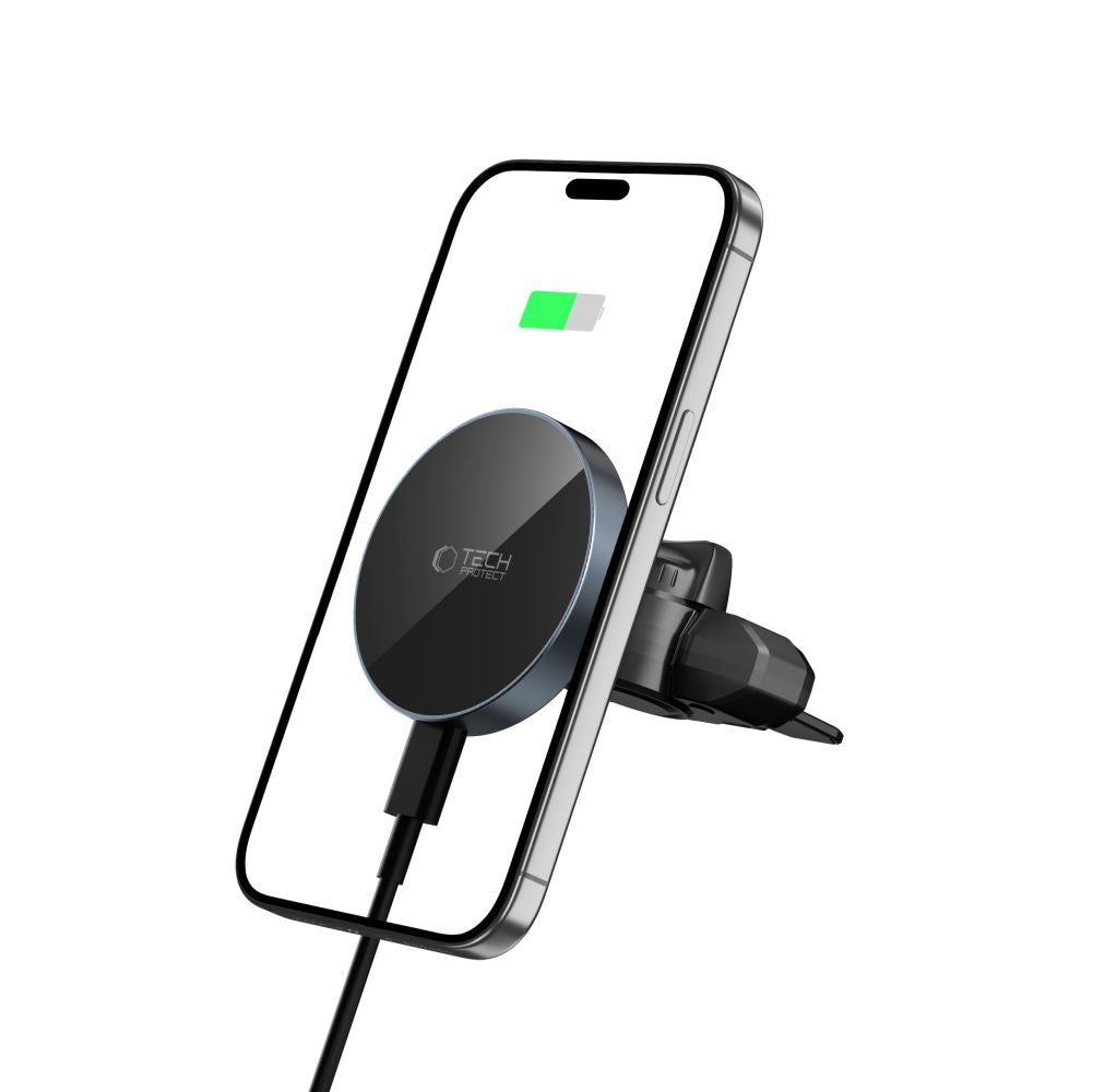 UCHWYT SAMOCHODOWY Z ŁADOWANIEM INDUKCYJNYM TECH-PROTECT MM15W-V5 MAGNETIC MAGSAFE CD & VENT CAR MOUNT WIRELESS CHARGER 15W CZARNY