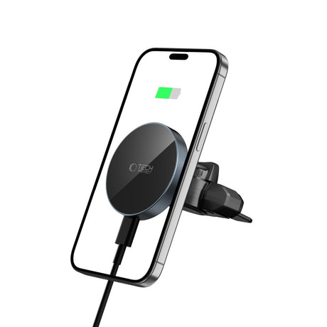UCHWYT SAMOCHODOWY Z ŁADOWANIEM INDUKCYJNYM TECH-PROTECT MM15W-V5 MAGNETIC MAGSAFE CD & VENT CAR MOUNT WIRELESS CHARGER 15W CZARNY