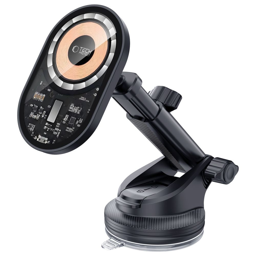 UCHWYT SAMOCHODOWY DO KRATKI, KOKPIT I SZYBĘ Z ŁADOWANIEM INDUKCYJNYM TECH-PROTECT MM15W-V6 MAGNETIC MAGSAFE DASHBOARD & VENT CAR MOUNT WIRELESS CHARGER 15W CZARNY