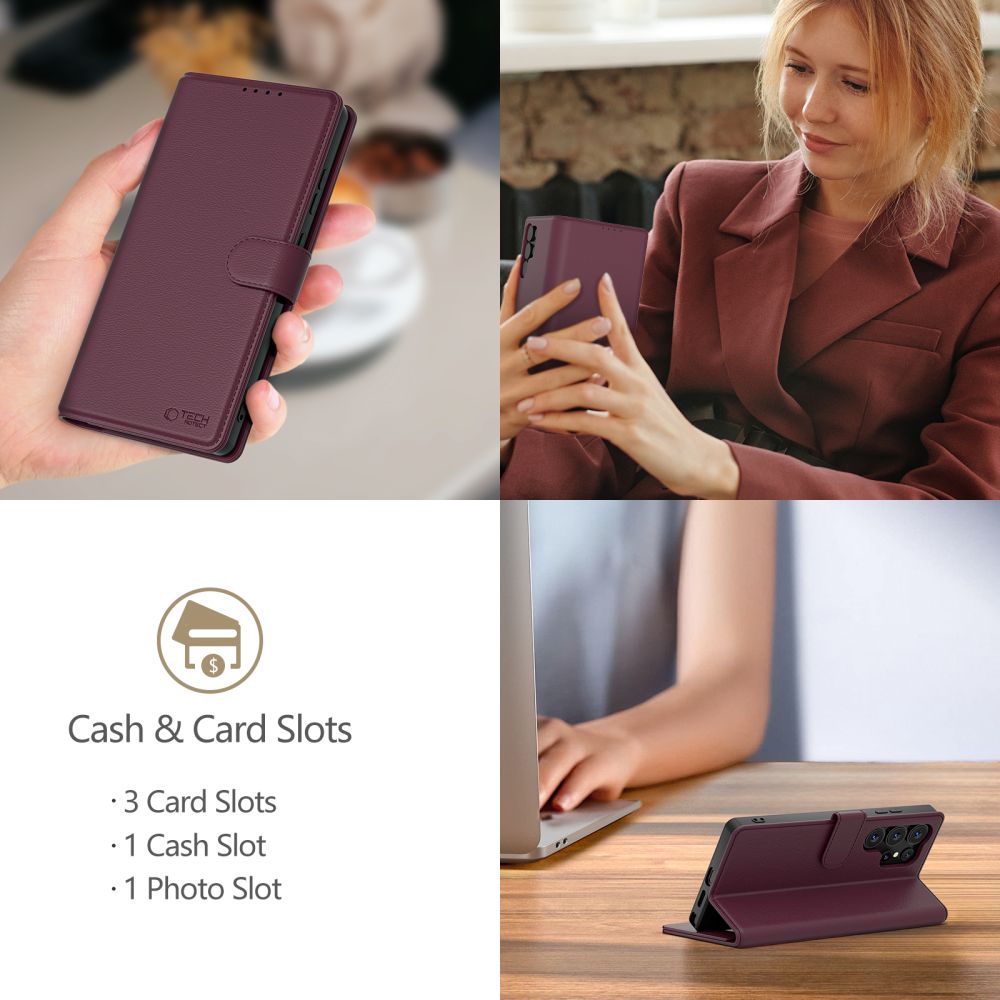 ETUI OTWIERANE TECH-PROTECT WALLET IPHONE 16E MULBERRY CIEMNO FIOLETOWE