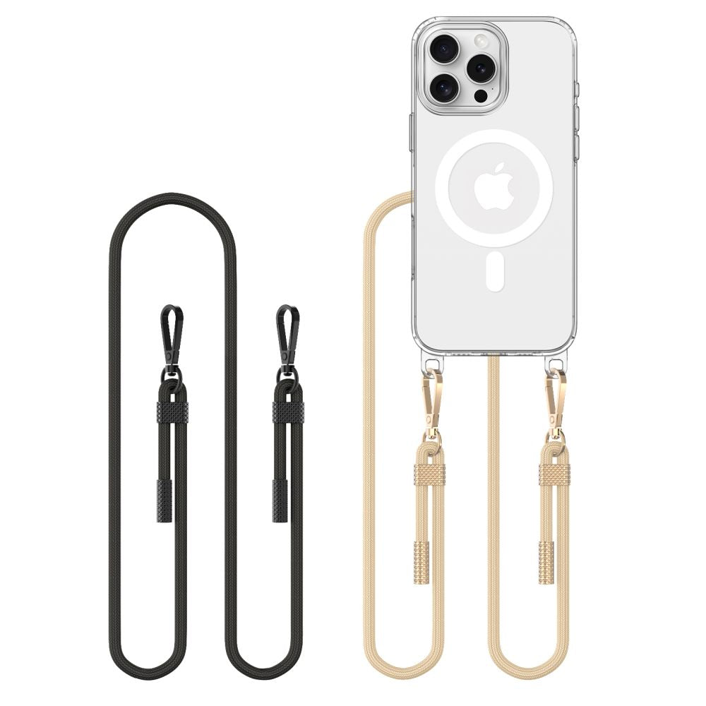 ETUI ZE SMYCZKĄ TECH-PROTECT FLEXAIR CHAIN MAGSAFE IPHONE 16 PRO CZARNĄ I BEŻOWĄ